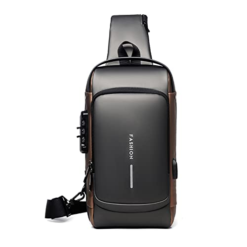 FANDARE 2025 Neue Brusttasche Sling Bag Geschäft Schultertasche mit USB Passwortschutz Crossbody Bag Umhängetasche Wasserdicht für Reisen Wandern mehrere Taschen Sling Daypacks Grau Braun von FANDARE