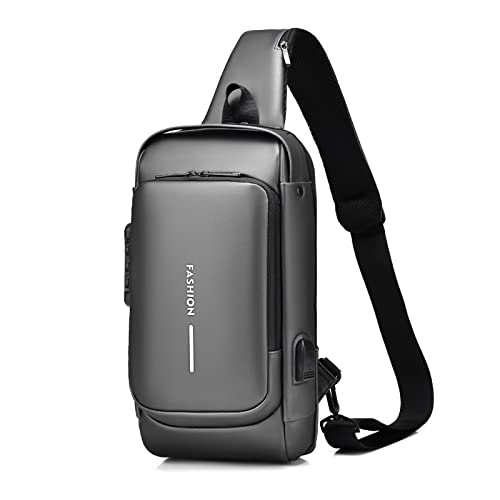 FANDARE Brusttasche Sling Bag Geschäft Schultertasche mit USB-Ladeanschluss Passwortschutz Crossbody Bag Umhängetasche Wasserdicht für Reisen Wandern mehrere Taschen Sling Daypacks Grau von FANDARE