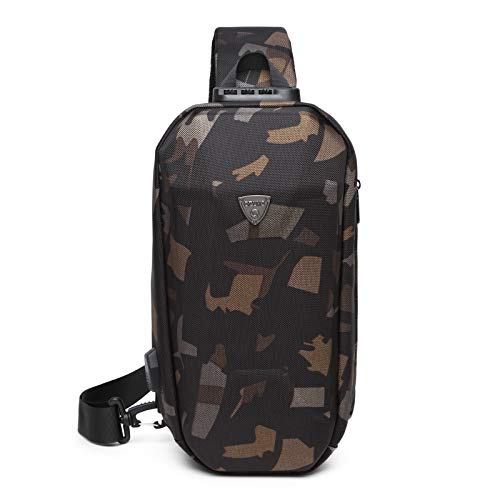 FANDARE Brusttasche Sling Rucksack Casual Daypacks mit USB für Herren Schultertasche Diebstahlsicherung Umhängetasche für Outdoor Sport Wandern Reisen Crossbody Bag Wasserdicht Polyester Camo von FANDARE