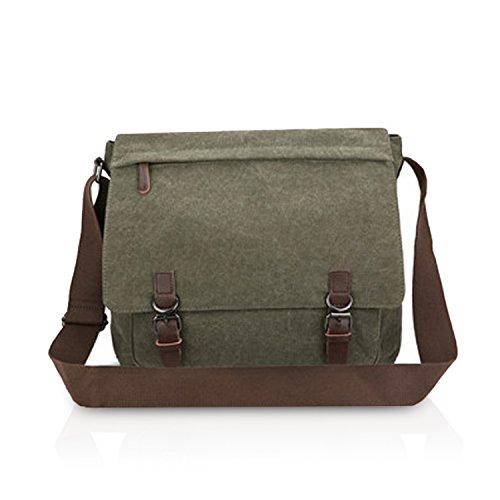 FANDARE Retro Umhängetasche Segeltuch Schultertasche Herren Damen Lehrertasche Briefträgertasche für 12.9 Zoll Notebook Laptoptasche Große Aktentasche Freizeit Reise Business Messenger Bag Grün M von FANDARE