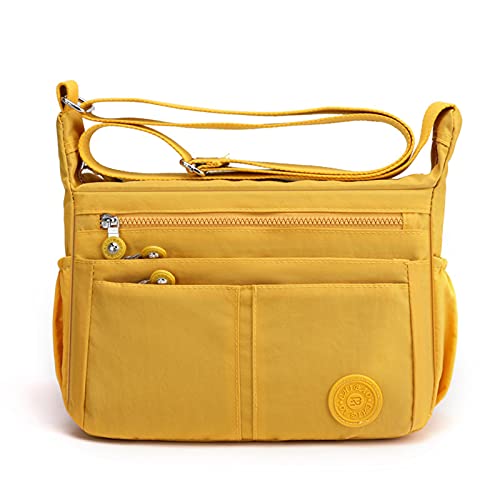 FANDARE Casual Schultertasche Damen Leichte Umhängetasche Wasserdicht Nylon für Sporttasche Arbeitstasche Reise Freizeit Crossbody Bag Gelb von FANDARE