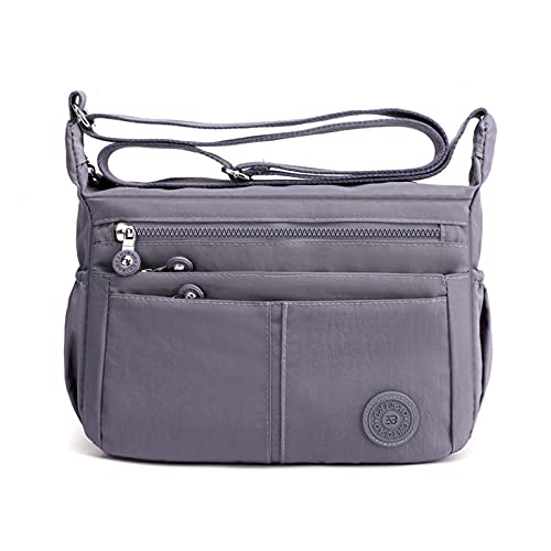 FANDARE Casual Schultertasche Damen Leichte Umhängetasche Wasserdicht Nylon für Sporttasche Arbeitstasche Reise Freizeit Crossbody Bag Grau von FANDARE