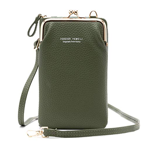 FANDARE Crossbody Tasche Damen Handy Umhängetasche Frauen Handytasche zum Umhängen Schultertasche PU Leder Portemonnaie Geldbörse mit Kartenfächer Mädchen Handtaschen Grün von FANDARE