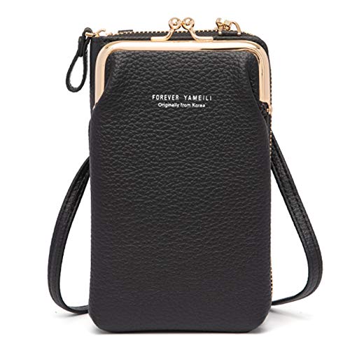 FANDARE Crossbody Tasche Damen Handy Umhängetasche Frauen Handytasche zum Umhängen Schultertasche PU Leder Portemonnaie Geldbörse mit Kartenfächer Mädchen HandtaschenSchwarz von FANDARE