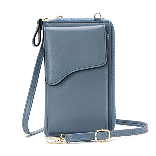 FANDARE Crossbody Tasche Damen Handy Umhängetasche Handytasche zum Umhängen Schultertasche PU Leder Portemonnaie Geldbörse mit Kartenfächer Mädchen Handtaschen Blau von FANDARE