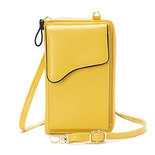 FANDARE Crossbody Tasche Damen Handy Umhängetasche Handytasche zum Umhängen Schultertasche PU Leder Portemonnaie Geldbörse mit Kartenfächer Mädchen Handtaschen Gelb von FANDARE