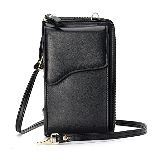 FANDARE Crossbody Tasche Damen Handy Umhängetasche Handytasche zum Umhängen Schultertasche PU Leder Portemonnaie Geldbörse mit Kartenfächer Mädchen Handtaschen Schwarz von FANDARE