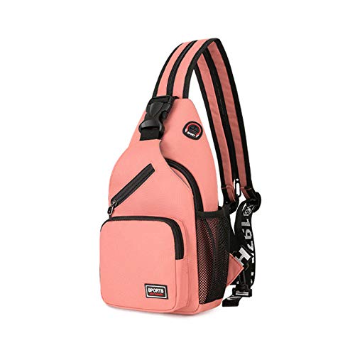 FANDARE Damen Brusttasche Klein Rucksack mit Kopfhörerloch Sling Bag Mädchen Schultertasche Crossbody Umhängetasche Reisen Wandern Sport Daypack Dauerhaft Polyester Rosa von FANDARE