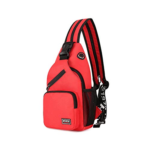 FANDARE Damen Brusttasche Klein Rucksack mit Kopfhörerloch Sling Bag Mädchen Schultertasche Crossbody Umhängetasche Reisen Wandern Sport Daypack Dauerhaft Polyester Rot von FANDARE