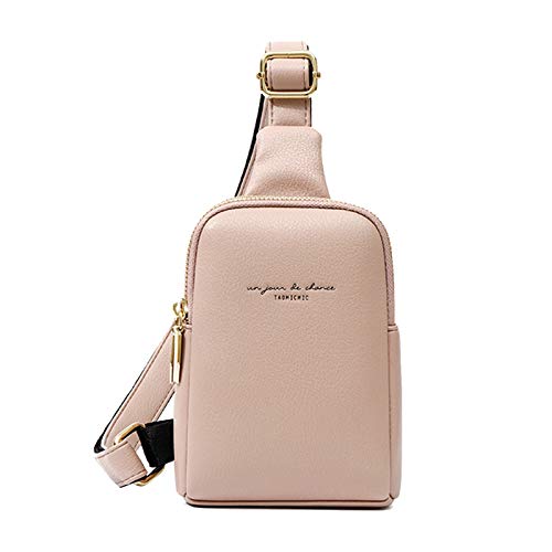 FANDARE Damen Brusttasche Leder Sling Bag Rucksack Mädchen Wasserdicht Schultertasche Crossbody Umhängetasche Reisen Wandern Sport Daypack Rosa von FANDARE