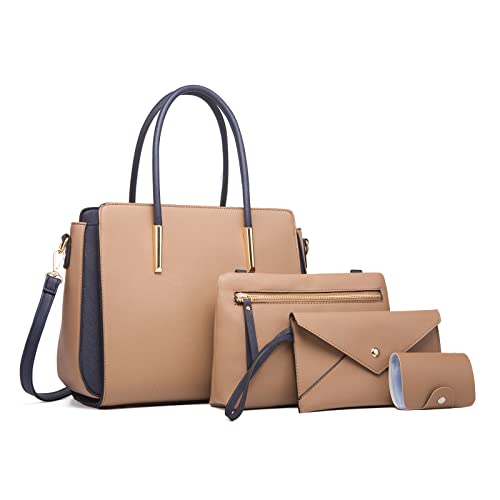 FANDARE Damen Handtasche 4 Stück Set Umhängetasche Frauen Reise Citytasche mit Unterarmtasche Brieftasche Schulterbeutel Shopper Tote für Mädchen Alltag Büro Schule Ausflug Henkeltasche Khaki von FANDARE