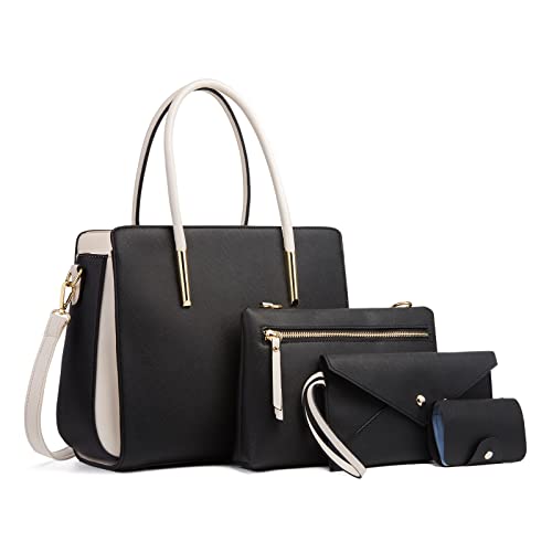 FANDARE Damen Handtasche 4 Stück Set Umhängetasche Frauen Reise Citytasche mit Unterarmtasche Brieftasche Schulterbeutel Shopper Tote für Mädchen Alltag Büro Schule Ausflug Henkeltasche Schwarz von FANDARE