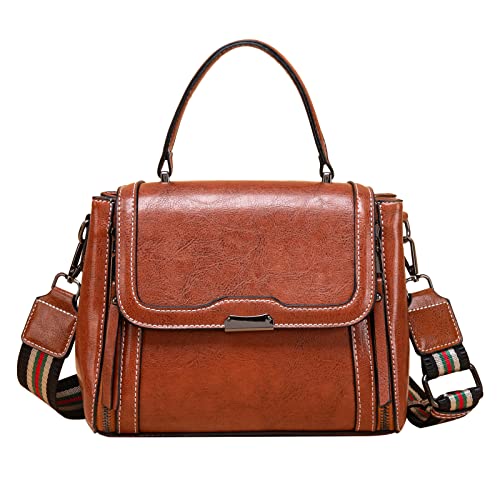 FANDARE Damen Handtasche Schultertasche Henkeltaschen Umhängetasche PU-Leder Tote Beutel mit Überschlag Tragetasche für Schule Arbeit Reise Shopper Braun von FANDARE