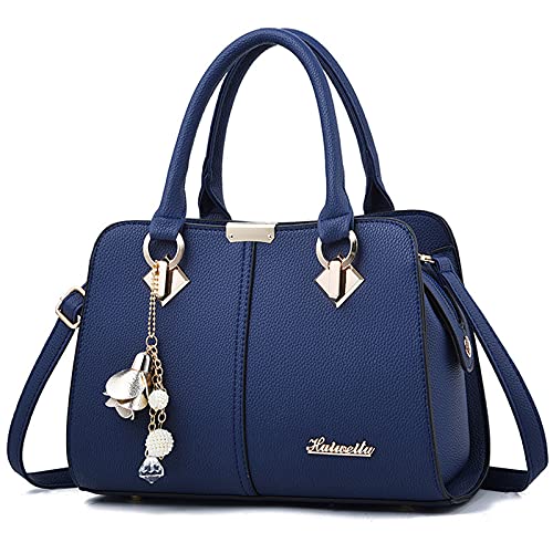 FANDARE Damen Handtasche Umhängetasche Frauen Schulterbeutel Shopper Tote Reise Henkeltasche Schulterriemen Abendtasche Citytasche Wasserdicht PU Leder Blau A von FANDARE