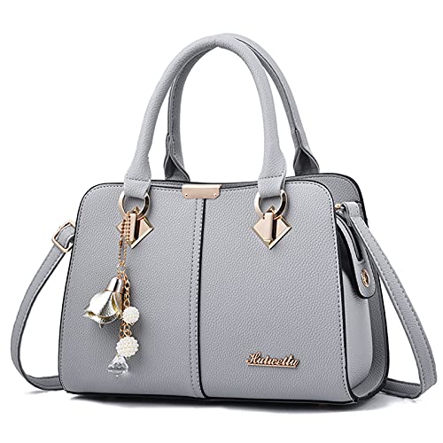 FANDARE Damen Handtasche Umhängetasche Frauen Schulterbeutel Shopper Tote Reise Henkeltasche Schulterriemen Abendtasche Citytasche Wasserdicht PU Leder Grau A von FANDARE