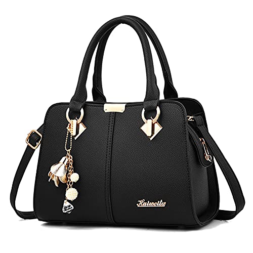 FANDARE Damen Handtasche Umhängetasche Frauen Schulterbeutel Shopper Tote Reise Henkeltasche Schulterriemen Abendtasche Citytasche Wasserdicht PU Leder Schwarz A von FANDARE