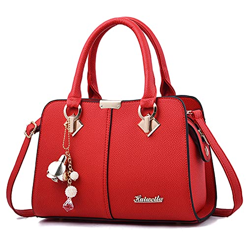 FANDARE Damen Handtasche Umhängetasche Frauen Schulterbeutel Shopper Tote Reise Henkeltasche Schulterriemen Abendtasche Citytasche Wasserdicht PU Leder Weinrot A von FANDARE