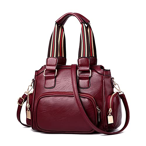 FANDARE Damen Handtasche Umhängetaschen Schultertasche PU-Leder Handtaschen Mit Mehreren Taschen Schulterhandtasche Henkeltaschen für Reisen Einkaufen Arbeiten Rotwein von FANDARE