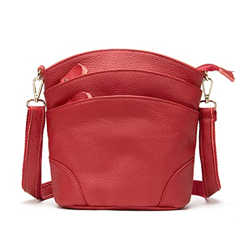 FANDARE Damen Handy Umhängetasche Crossbody Tasche Handtaschen Leder Schultertasche Frauen Handytasche zum Umhängen Schultertasche Portemonnaie Geldbörse Damentasche Rot von FANDARE