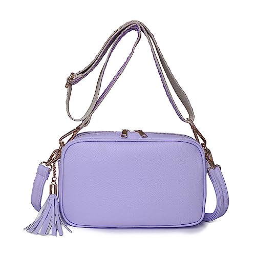 FANDARE Damen Handy Umhängetasche PU Leder Damen Handytasche zum Umhängen Schultertasche mit Zwei Schultergurte Frauen Handytasche Damentasche Reisen Einkaufen Crossbody Messenger Bag Lila von FANDARE