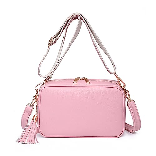 FANDARE Damen Handy Umhängetasche PU Leder Damen Handytasche zum Umhängen Schultertasche mit Zwei Schultergurte Frauen Handytasche Damentasche Reisen Einkaufen Crossbody Messenger Bag Rosa von FANDARE