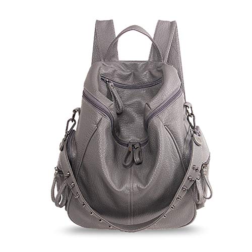 FANDARE Damen Rucksack Mode Schultertasche Wasserdicht Daypack Umhängetasche Mädchen Schultasche für Universität Einkaufen Arbeit Dating Freizeit Party Rucksäcke PU Grau von FANDARE