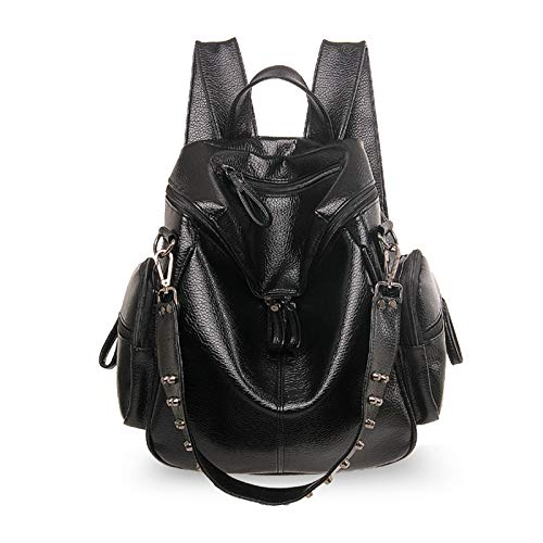 FANDARE Damen Rucksack Mode Schultertasche Wasserdicht Daypack Umhängetasche Mädchen Schultasche für Universität Einkaufen Arbeit Dating Freizeit Party Rucksäcke PU Schwarz von FANDARE