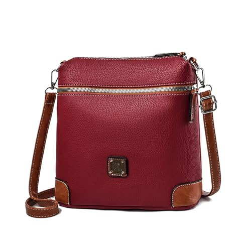 FANDARE Damen Umhängetaschen Klein Schultertasche Eimertasche Wasserdicht Leder Damentasche Schulterriemen Frauen Citytasche Abendtasche für Mädchen Alltag Büro Schule Shopper Crossbody Bag Weinrot von FANDARE