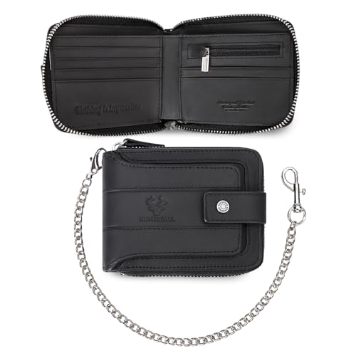 FANDARE Diebstahlsicher Geldbörse für Männer mit RFID-Blockierung Reißverschluss Leder-Geldbörse Bifold-Kartenhalter mit 13 Kartenfächern & ID-Fenster & Münzfach für Business Reisen Schwarz von FANDARE