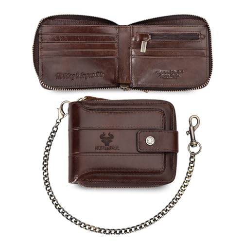 FANDARE Diebstahlsicher Geldbörse für Männer mit RFID-Blockierung Reißverschluss Leder-Geldbörse Bifold-Kartenhalter mit 13 Kartenfächern & ID-Fenster & Münzfach für Business Reisen Braun von FANDARE