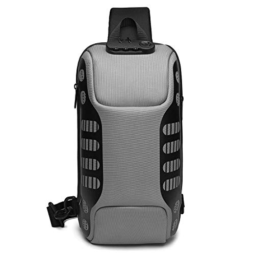 FANDARE Diebstahlsicherung Brusttasche Sling Rucksack Casual Daypacks mit USB für Herren Damen Schultertasche Umhängetasche für Outdoor Sport Wandern Radfahren Reisen Wasserdicht Polyester Grau von FANDARE