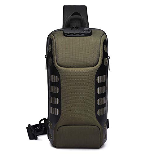 FANDARE Diebstahlsicherung Brusttasche Sling Rucksack Casual Daypacks mit USB für Herren Damen Schultertasche Umhängetasche für Outdoor Sport Wandern Radfahren Reisen Wasserdicht Polyester Grün von FANDARE