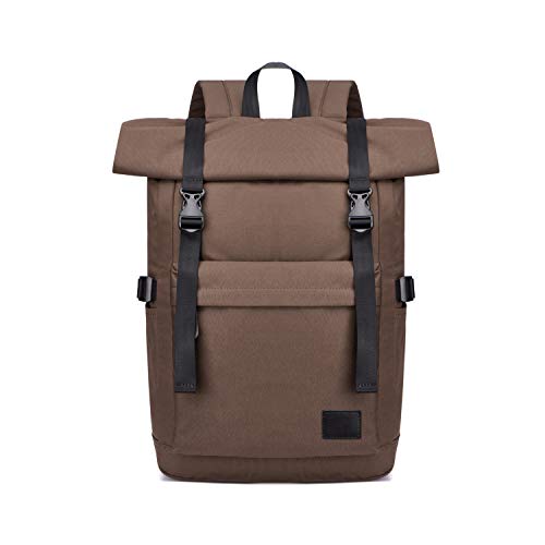 FANDARE Diebstahlsicherung Rucksack für 15.6 Zoll Laptop Roll-Top Backpack Schulrucksack Herren Damen Wasserdicht Rucksäcke zum Business Reise Schulranzen Schultasche Daypacks Braun von FANDARE