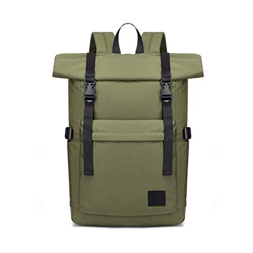 FANDARE Diebstahlsicherung Rucksack für 15.6 Zoll Laptop Roll-Top Backpack Schulrucksack Herren Damen Wasserdicht Rucksäcke zum Business Reise Schulranzen Schultasche Daypacks Grün von FANDARE