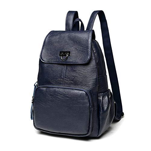 FANDARE Echtes Leder Rucksack Damen Stylisch Rucksäcke Wasserdicht Daypack Schultasche für Universität Arbeit Einkaufen Reise Rucksack Blau von FANDARE