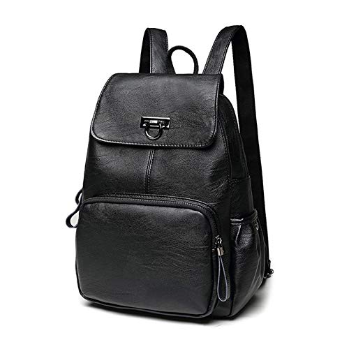 FANDARE Echtes Leder Rucksack Damen Stylisch Rucksäcke Wasserdicht Daypack Schultasche für Universität Arbeit Einkaufen Reise Rucksack Schwarz A von FANDARE