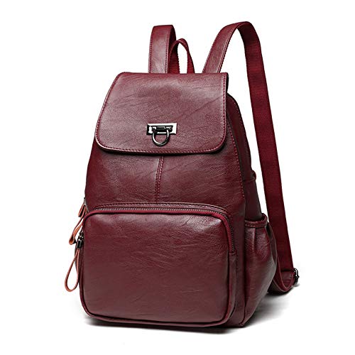 FANDARE Echtes Leder Rucksack Damen Stylisch Rucksäcke Wasserdicht Daypack Schultasche für Universität Arbeit Einkaufen Reise Rucksack Weinrot von FANDARE