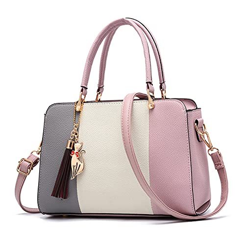 FANDARE Elegante Handtasche mit Anhänger Damen Umhängetaschen Frauen Schultertasche Wasserdicht für Einkauf Arbeitstasche Reisen Crossbody Bag Hell-Pink von FANDARE