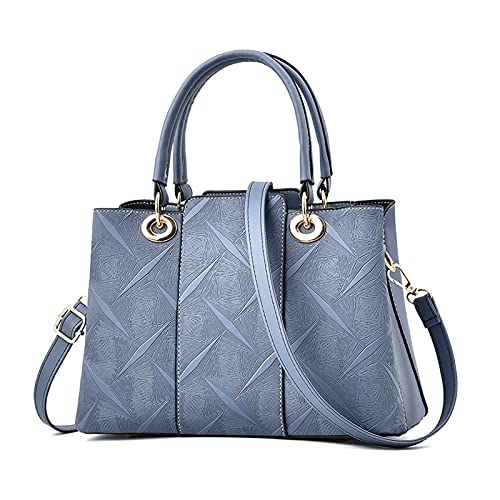 FANDARE Elegante Umhängetaschen Damen Schultertasche Dimensional Carving-Muster PU Leder Wasserdicht Büro Reisen Henkeltaschen Blau von FANDARE