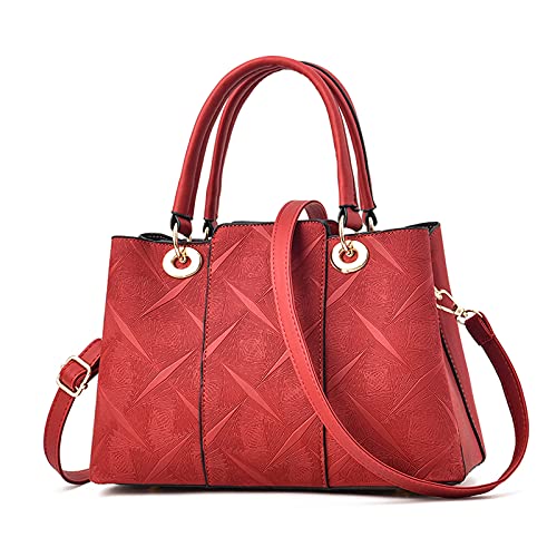 FANDARE Elegante Umhängetaschen Damen Schultertasche Dimensional Carving-Muster PU Leder Wasserdicht Büro Reisen Henkeltaschen Rot von FANDARE