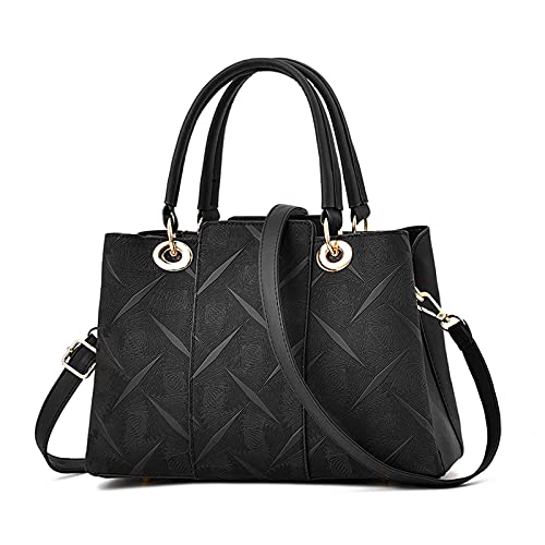 FANDARE Elegante Umhängetaschen Damen Schultertasche Dimensional Carving-Muster PU Leder Wasserdicht Büro Reisen Henkeltaschen Schwarz von FANDARE