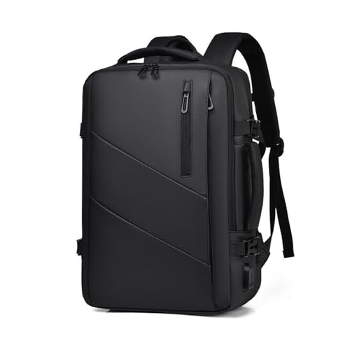 FANDARE Erweiterbarer Laptop-Rucksack Herren Sporttasche PU-Lederfolie Reisetasche Handtasche 19-33L Handgepäck Schulrucksack Flugzeug Geschäft Arbeiten Reisen Weekender Tagesrucksack Daypack Schwarz von FANDARE