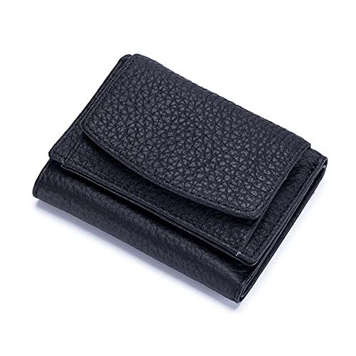 FANDARE Geldbörse Damen mit RFID Geldbeutel Einfarbiges Portemonnaie Kurzform Leder Portmonee Kleine Brieftasche Frauen Geldbörse mit 6 Kartenfächer und KleingeldfachSchwarz von FANDARE