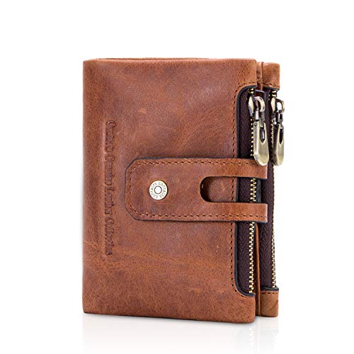 FANDARE Geldbörse Herren Damen Kurz Geldbörse Brieftasche Portmonee Ledergeldbörse Geldklammer Kreditkartenetui Geldbeutel Braun von FANDARE