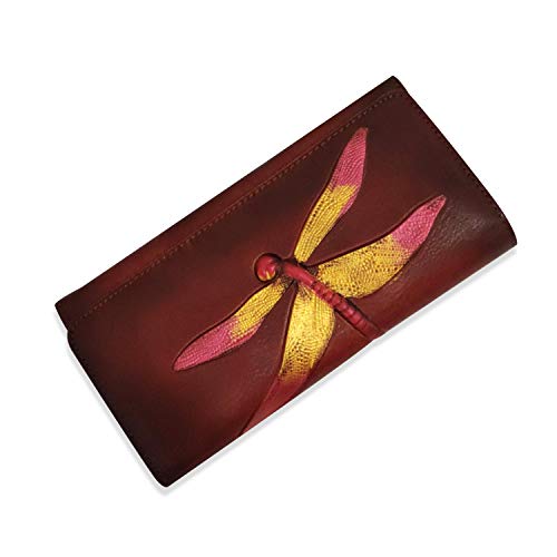 FANDARE Geldbörse Münzbörsen für Damen Unterarmtasche Brieftasche Libelle Clutches Geldklammer Kreditkartenetui Portemonnaie Geldbeutel Portmonee Leder Geldbörse für Party,Wandern, Einkaufen Braun von FANDARE
