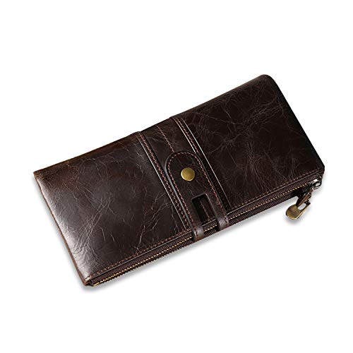 FANDARE Geldbörse Münzbörsen mit RFID für Damen Unterarmtasche Herren Brieftasche Clutches Geldklammer Kreditkartenetui Portemonnaie Geldbeutel Portmonee Leder Geldbörse Party, Einkaufen Dunkelbraun von FANDARE