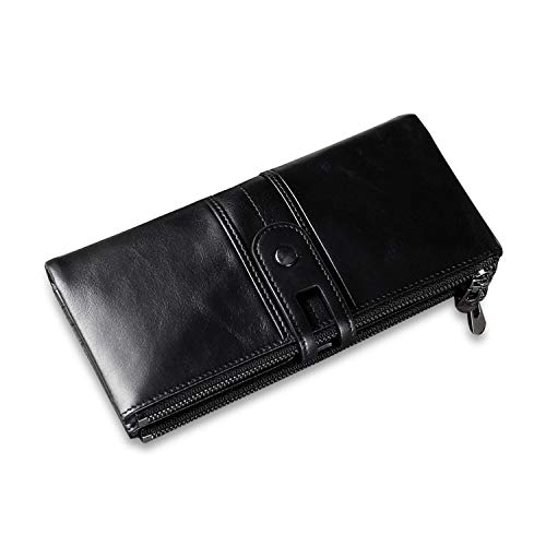 FANDARE Geldbörse Münzbörsen mit RFID für Damen Unterarmtasche Herren Brieftasche Clutches Geldklammer Kreditkartenetui Portemonnaie Geldbeutel Portmonee Leder Geldbörse für Party, Einkaufen Schwarz von FANDARE