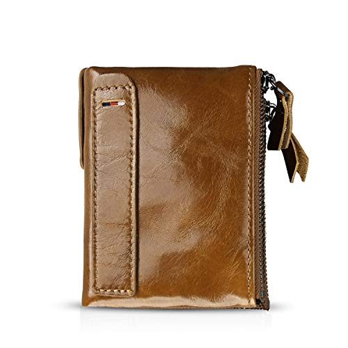 FANDARE Geldbörse mit RFID Schutz Herren Brieftasche Damen Geldklammer Kreditkartenetui Geldbeutel Kartenhalter Portmonee Leder Geldbörse Gelb von FANDARE