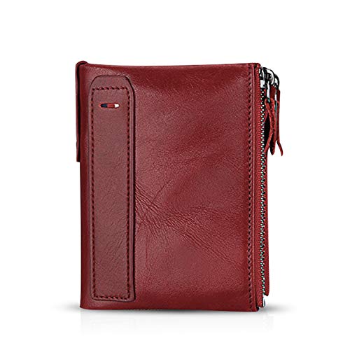 FANDARE Geldbörse mit RFID Schutz Herren Brieftasche Damen Geldklammer Kreditkartenetui Geldbeutel Kartenhalter Portmonee Leder Geldbörse Rot von FANDARE