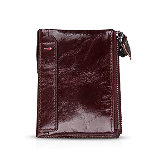 FANDARE Geldbörse mit RFID Schutz Herren Brieftasche Damen Geldklammer Kreditkartenetui Geldbeutel Kartenhalter Portmonee Leder Geldbörse Rotbraun von FANDARE